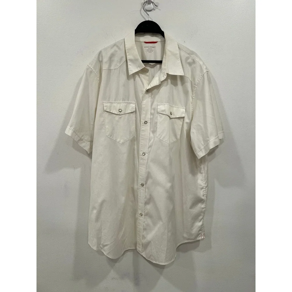 Banana Republic Shirt Pearl Snap Button Down Mens XL White Western Slim Fit